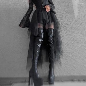 Skirts Gothic Mesh Ballerina Tutu Black Irregular Sexy Mini Skirt Summer Party Club Costume Dancer