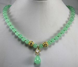 Pendants 2 styles 8mm light green jade necklace crystal plated jade pendant