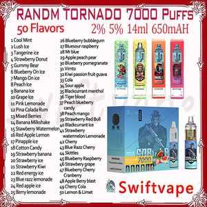 Orijinal Randm Tornado 7000 Puf Verilebilir Vape E Sigara 14ml 2% 5% 1000mAh şarj edilebilir pil 50 lezzet RGB Glow 7kvapes Kalem Başlangıç ​​Kiti