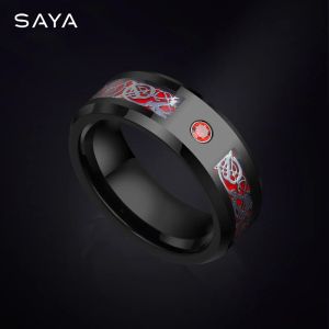 Rings 8MM Men's Ring High Quality Tungsten Carbide Wedding Band Inlay Red Zircon Dragon Pattern Carbon Fiber,Customized, Free Shipping