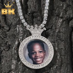 Kolyeler Bling King Round Crown Heart Madalyonlar Özel Fotoğraf Bellek Kolye Gravür Adı Hiphop Jewlery Kişiselleştirilmiş Erkekler Kadın Hediyeler