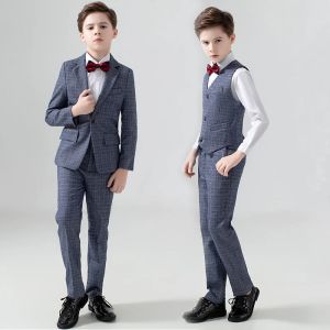 Dresses 2022 Plaid Formal Teenager Boy Wedding Suits Dresses Children Business Sets Elegant Kids School Uniform Gray Toddler Costumes