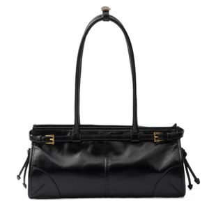 Bolsa tote média de couro preto branco de grife