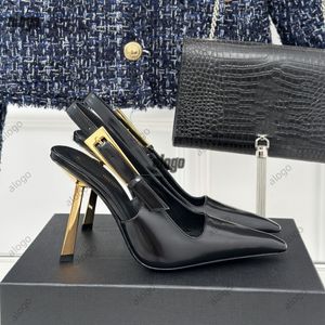 YSL Elbise Ayakkabı Patent Deri Toka Slingback Pompalar Ayakkabı Stiletto Topuklu Sandalet 7cm 9cm Kadın Tasarımcı Square Smipted Toe Akşam Ayakkabıları
