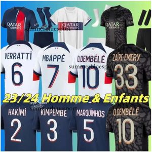 23 24 Paris MBAPPE #7 Soccer Jerseys HAKIMI Stadium Es Maillo De Football Shirt MARQUINHOS VERRATTI ICARDI 2023 2024 Home Away FANS PLAYER Uniform Kids Kit