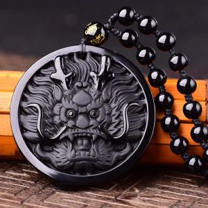 Tartışmalar Doğal Obsidian Dragon Head Kolye Takı Güzel Mücevherler Dragon Head Yuvarlak Marka Transfer Güvenliği Kristal Kolye Kolye