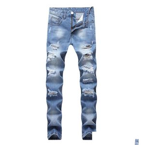 Jeans da uomo Men039S Pantaloni da motociclista da motociclista Strappati per uomo Pantaloni da uomo in denim slim moda hip-hop2693660 Consegna in consegna Appare Dhshn