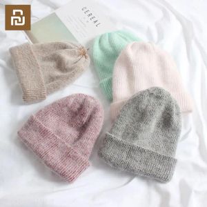 Controle youpin 2022 novo chapéu de inverno para mulheres coelho cashmere gorros de malha grosso quente vogue senhoras lã angora chapéu feminino gorro chapéus