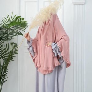 Roupas étnicas Eid Ruffle Hijab Mulheres Muçulmanas Grande Khimar Cachecol de Oração Islâmica Ramadan Dubai Turquia Cocar Lenço Niqab Nikab Abaya