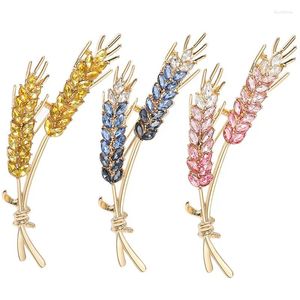 Brooches Gold Color Zircon Wheat Ear Brooch Collar Pins Silk Scarf Buckle For Suit Shining Women Men Party Jewelry