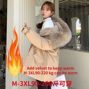 Jackets Plus size fox fur collar coat women's winter pregnant women plus velvet thick warm down cotton coat women's winter parka coat