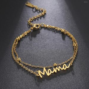 Charm Bracelets 2024 Modaya uygun katmanlı titanyum metin anne bilezik kadınlar yığılmış paslanmaz çelik Anneler Günü mücevher için hediye
