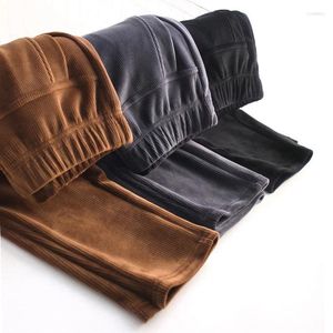 Women's Pants Plus Size Warm Cashmere Trousers Vintage Slim Waist Add Velvet Lady Casual Thickening Corduroy Straight Women LJ314