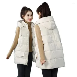 Coletes femininas 2024 outono inverno para baixo algodão sem mangas mulheres casuais all-match sólido com capuz jaqueta solta colete quente tops senhoras