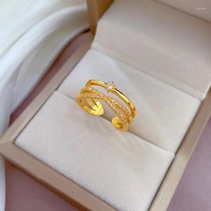 Wedding Rings Classic Simple Geometry X Shape Cross Women Ring Luxury CZ Stone Mix Gold Color High Quality Daily Versatile Design