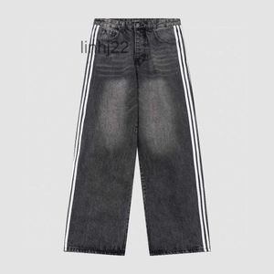 Män jeans herrar balencisgs tak ba familj co märkt tre bar sidoband tvättade bred ben rak rör denim för män och hamnaragfsagfskf1n