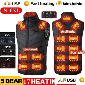 Men'S Vests Mens Vests 17Pcs Heated Vest Jacket Fashion Men Women Coat Intelligent Usb Electric Heating Thermal Warm Clothes Winter Dr Dh6P5