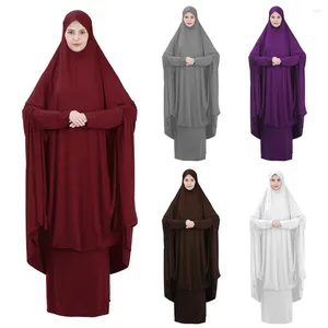 Ethnic Clothing Eid Hooded Muslim Women Hijab Dress Prayer Garment Gowns Abaya 2 Piece Long Khimar Ramadan Gown Skirt Set Islamic Clothes