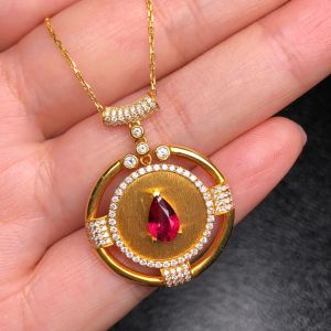 Pendants Real 14K Rose Gold 2 Carats bury Pendant Women Natural red ruby Gemstone 14K Rose Gold 45cm Necklace Jewelry Pendant mujer gifts