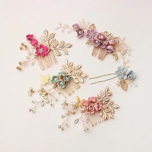 Hair Clips Fashion Flower Pin Crystal Crown Combs Romantic Bridal Leaves Tiara Wedding Bride Jewelry Accessories