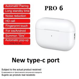 Pro6 USB-C TWS Auricolari wireless Bluetooth Bluetooth Swipe Controllo volume Cuffie in-ear Sport Cuffie vivavoce con scatola di ricarica per cellulare intelligente