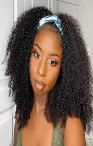 Glueless Wigmy Afro Kinky Curly Silk Headband Wig黒人女性のための人間の髪は黒人女性のためのブラジルの半かつら2104217293413