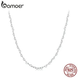 Halsband Bamoer Real 925 Sterling Silver Trendy Hearthaped Basic Chain Link Lobster Clasp Justerbart halsband för kvinnor