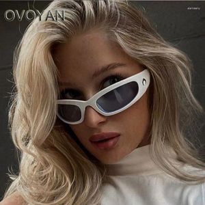 Okulary przeciwsłoneczne Ovoyan Cat Eye Women Vintage małe sportowe okulary dla luksusowej marki Hip Hop Y2K punk Lentes de Sol Mujer