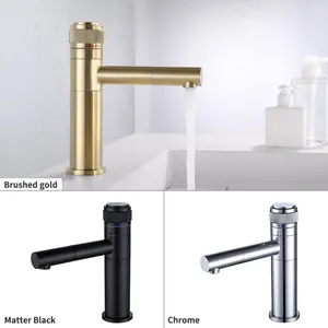 Banyo Lavabo Muslukları Krom/Siyah/Altın Pirinç Havza Musluğu Güç Anahtarı Düğmesi ve Soğuk Su Musluklar İçin Tapa Döner Sprinkler