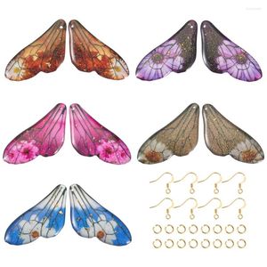 Dingle örhängen 5 par fjärilsvinge örhänge hart charm insekthängen som gör kit med krokar hoppringar för smycken diy gåva