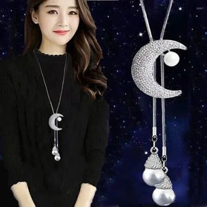 Hänge halsband koreansk måne blomsterfjärilhalsband för kvinnor tröja kedja kristall runda pärlstjärna mode smycken smycken