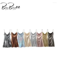 Casual Dresses BlingBlingee Y2K Shiny Metallic Women Party Dress Traf 2024 Autumn Thin Straps Sleeveless Backless Robe Female Mini Club