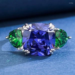 Cluster Rings SpringLady 925 Sterling Silver Radiant Cut 10 10MM Lab Sapphire Emerald Gemstone Cocktail Party Ring For Women Engagment