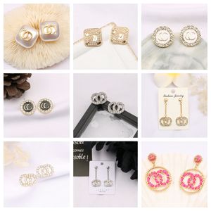 Various Luxury stud earrings 925 silver designer earring letters rhinestones jewelry women 18k plated diamond Party wedding gifts 2024