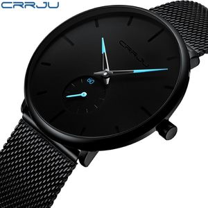 Crrju Fashion Mens Watches Top Brand Luxury Quartz Watch Men 캐주얼 슬림 메쉬 강철 방수 스포츠 시계 relogio masculino stude253w