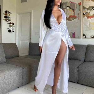 Casual Dresses Sexig High Split Draped Maxi Dress for Women Night Party Evening Prom Shirt Style Long Elegant Sleeve Tunic