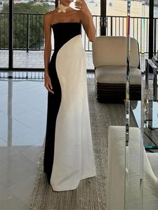 Modna czarno -biała patchwork maxi sukienka dla kobiet seksowna bez rękawów i bez pleców długa szata elegancki klub imprezowy vestido 240220