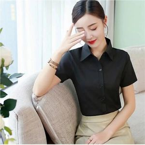 Blusas femininas verão manga curta branco preto camisa blusa magro encaixe profissional roupas de trabalho formal senhora do escritório ol
