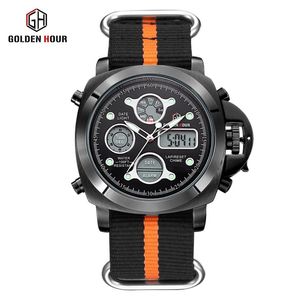 Reloj Hombre GOLDENHOUR Outdoor Sport Uhr Männer Leinwand Armband Uhren Auto Datum Display Mann Armbanduhr Relogio Masculino312z