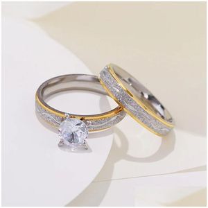 Кольцо-пасьянс 4 мм, обручальное кольцо для пары, мужские из нержавеющей стали с цирконом, корейские свадебные украшения Wc033 231115, Прямая доставка Dh06O