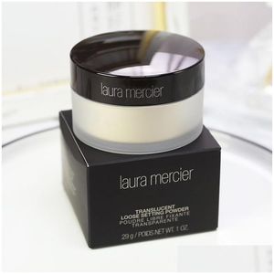 Gota de pó facial novo pacote em caixa preta Laura Mercier Foundation Loose Setting Powder Fix Maquiagem Min Pore Brighten Concealer Drop De Dha8L