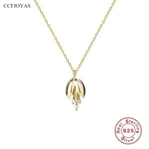 Necklaces CCFJOYAS High Quality 925 Sterling Silver Bell Orchid Bud Pendant Necklace for Women 18k Gold Plated Clavicle Chain Wedding Gift