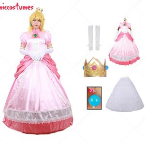 Lâmina adulto princesa cosplay traje feminino cosplay vestido rosa luvas brincos coroa anágua