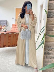 Abbigliamento etnico Kimono Abaya Abito musulmano in raso Diamond Open Abaya per le donne Dubai Turchia Outwear Islam Abiti modesti Kaftan Femme