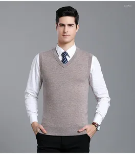 Coletes masculinos homens super fino merino lã colete 2024 primavera pura cashmere colete v-pescoço sem mangas camisola