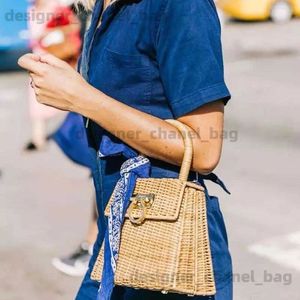 Totes Fashion Rattan Box Women Handbags Designer Wicker Woven Lady Handbags Handmade Summer Beach Str Bag Bali Small Tote Purse 2022 T240220