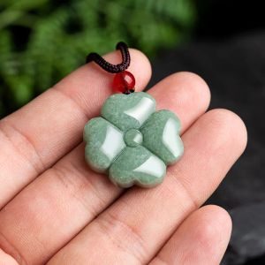 Pendants Burmese Jade Clover Pendant Jewelry Designer Natural Luxury Green Charms Emerald Gemstone Jadeite Chinese Necklace Charm