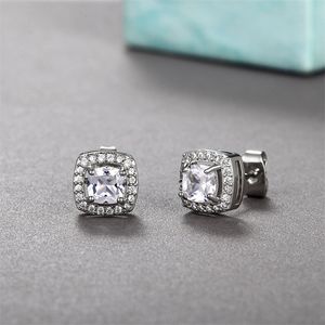 Stud Men Classic Earrings Designer for Women Shining CZ Zircon Round Square Cut Mens Hiphop Jewelry