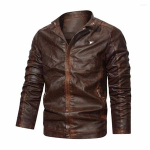 Herrenjacken Herbst- und Winterjacke Slim Fit Retro PU-Leder Revers