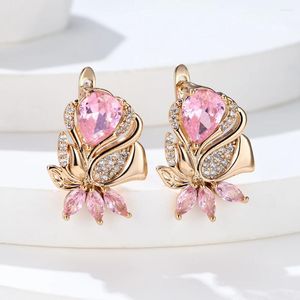 Hoop örhängen charm päron marquise klippt rosa zirkonblomma för kvinnor champagne guld färg metall små bröllop öron smycken smycken